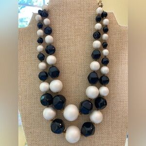 Vintage Hong Kong Black &‎ White Graduated Plastic Beads 2 Strands Necklace